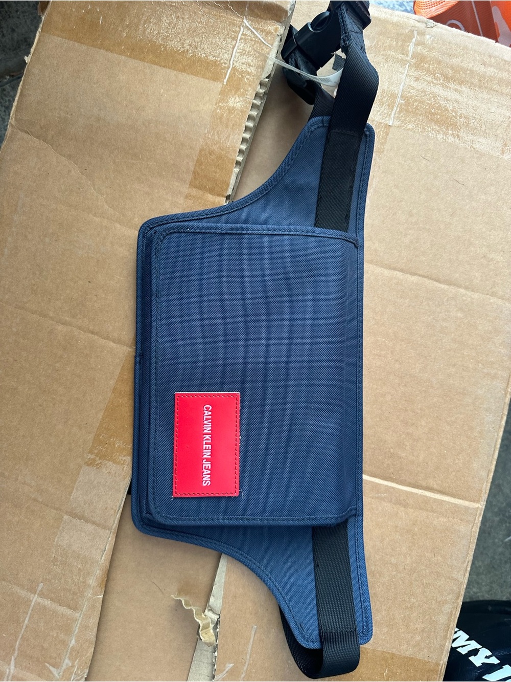 Calvin Klein Jeans Navy Belt Bag with Red Logo Patch